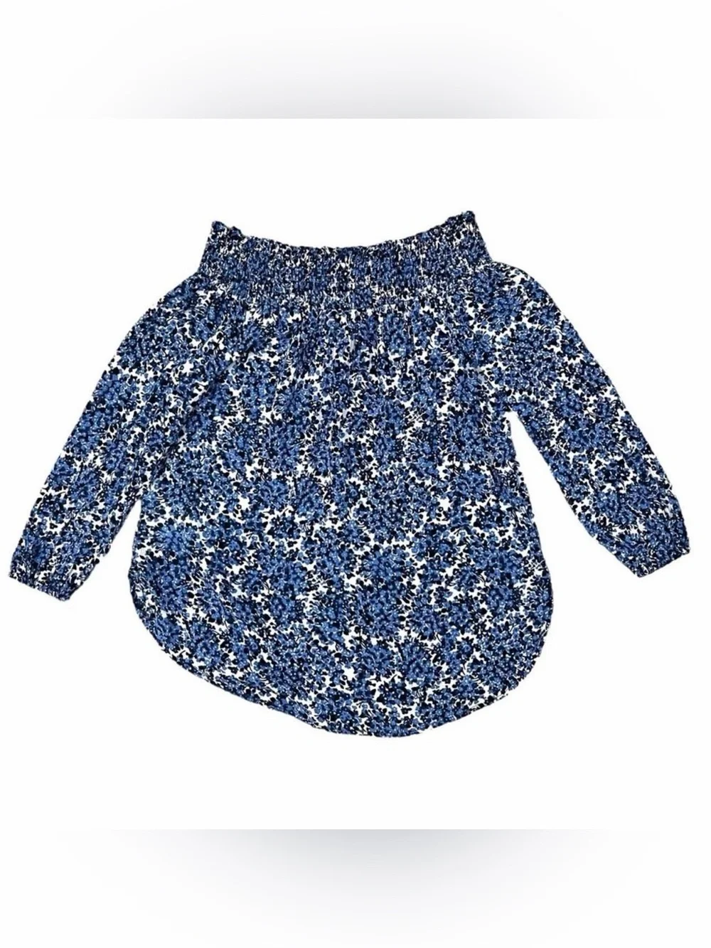 Michael Kors Off Shoulder Blue And White Floral Top Hippie Boho Size Small
